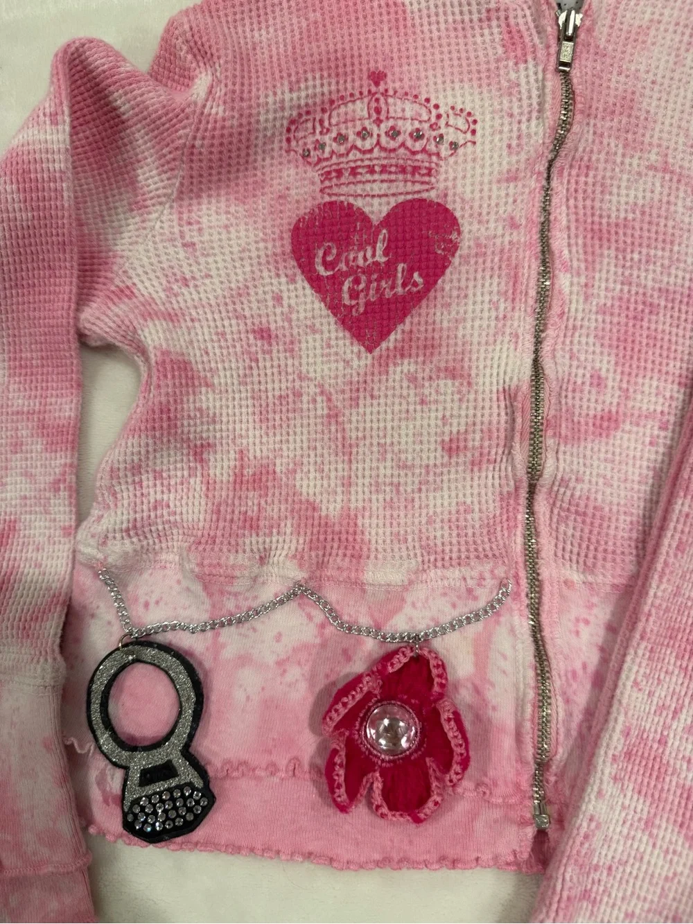 JM Collection Girls' Pink Hooded Waffle Set with Charm Chain